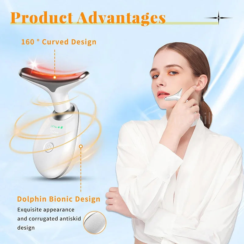 Appareil de beauté à LED 7 couleurs pour lifting du visage, rajeunissement de la peau du cou, masseur minceur, lifting, raffermissement, suppression des rides du visage