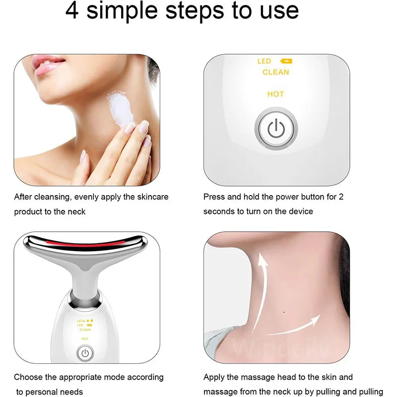 Appareil de beauté à LED 7 couleurs pour lifting du visage, rajeunissement de la peau du cou, masseur minceur, lifting, raffermissement, suppression des rides du visage