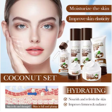 Kit de Soins Visage SADOER à l’Huile de Noix de Coco – 6 Pièces