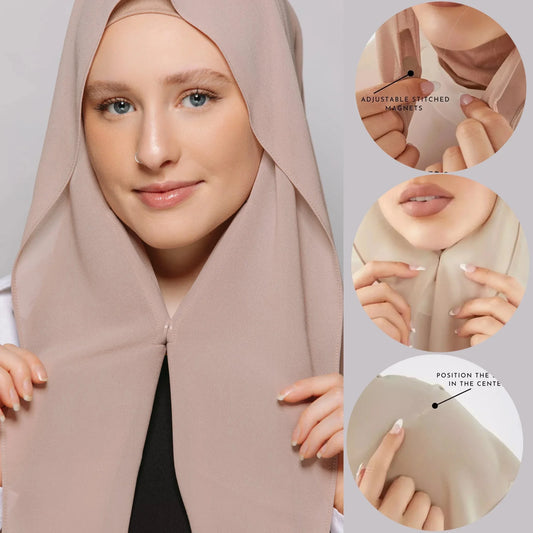 Hijab Instantané en Mousseline avec Aimants Intégrés – Facile à Porter