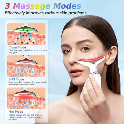 Appareil de beauté à LED 7 couleurs pour lifting du visage, rajeunissement de la peau du cou, masseur minceur, lifting, raffermissement, suppression des rides du visage