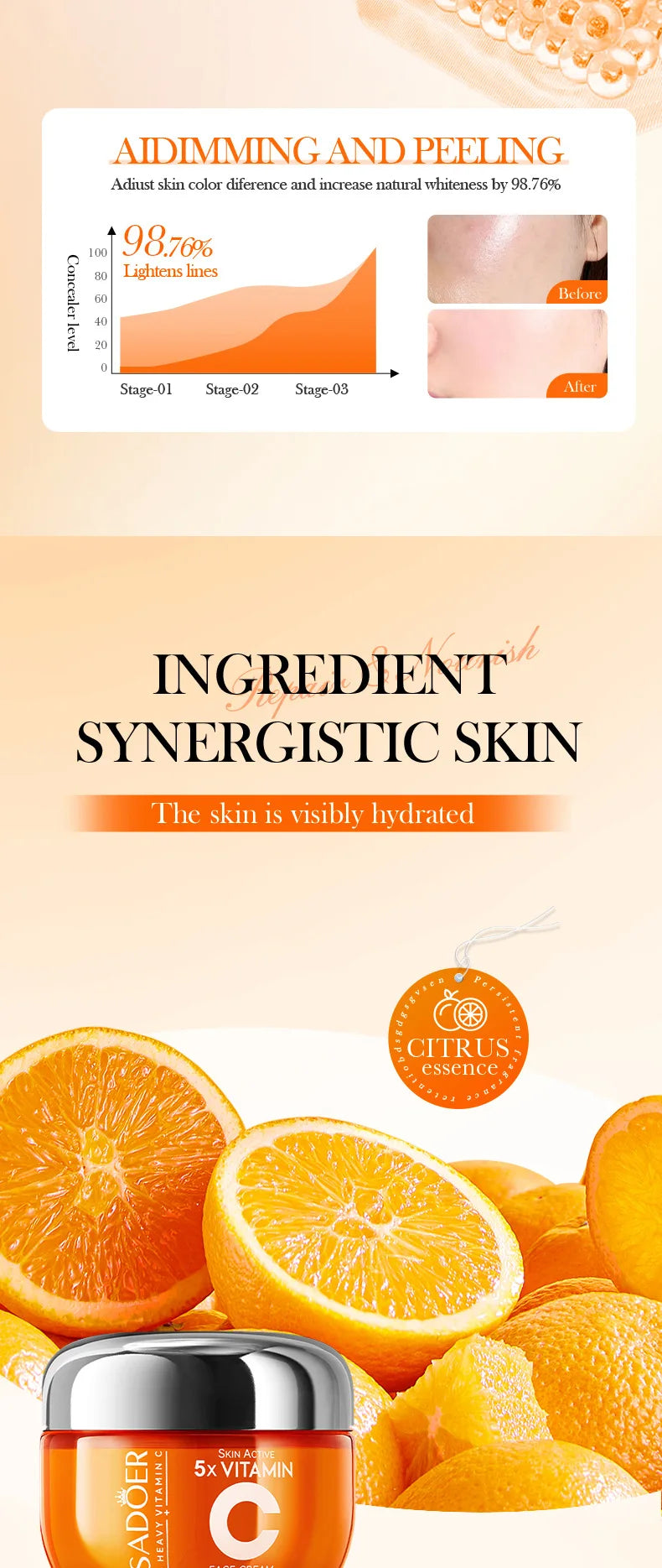 Crème Visage SADOER à la Vitamine C – Éclat & Hydratation pour les adolescentes
