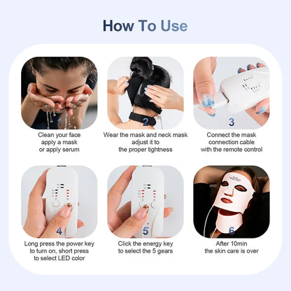 Masque LED en silicone Foreverlily pour le visage et le cou, 7 couleurs