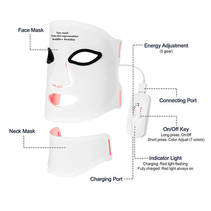 Masque LED en silicone Foreverlily pour le visage et le cou, 7 couleurs