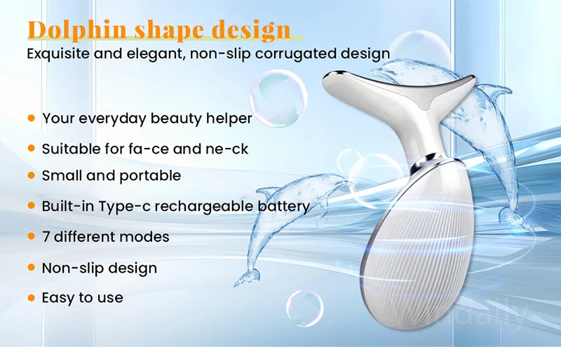 Appareil de beauté à LED 7 couleurs pour lifting du visage, rajeunissement de la peau du cou, masseur minceur, lifting, raffermissement, suppression des rides du visage