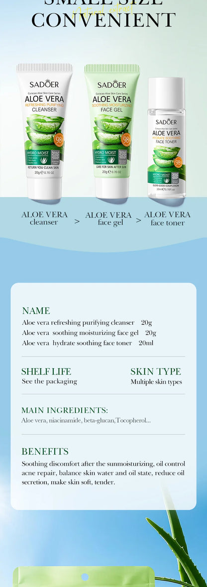 Ensemble de soins de la peau 3 pièces SADOER Aloe Vera
