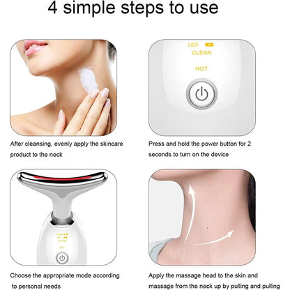 Appareil de beauté à LED 7 couleurs pour lifting du visage, rajeunissement de la peau du cou, masseur minceur, lifting, raffermissement, suppression des rides du visage