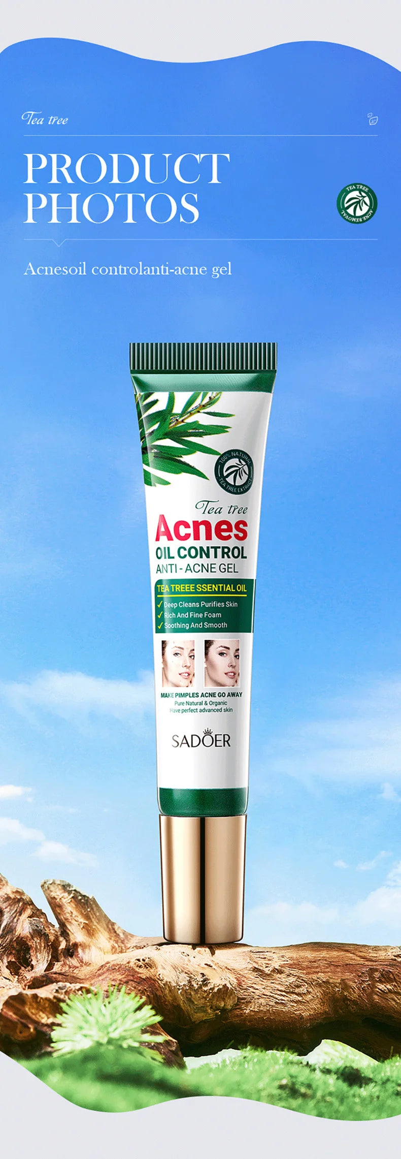 Gel crème hydratante SADOER au Tea Tree – Anti-acné et hydratante, idéale pour les adolescentes