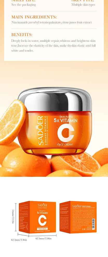 Crème Visage SADOER à la Vitamine C – Éclat & Hydratation pour les adolescentes