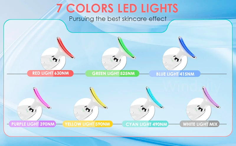 Appareil de beauté à LED 7 couleurs pour lifting du visage, rajeunissement de la peau du cou, masseur minceur, lifting, raffermissement, suppression des rides du visage