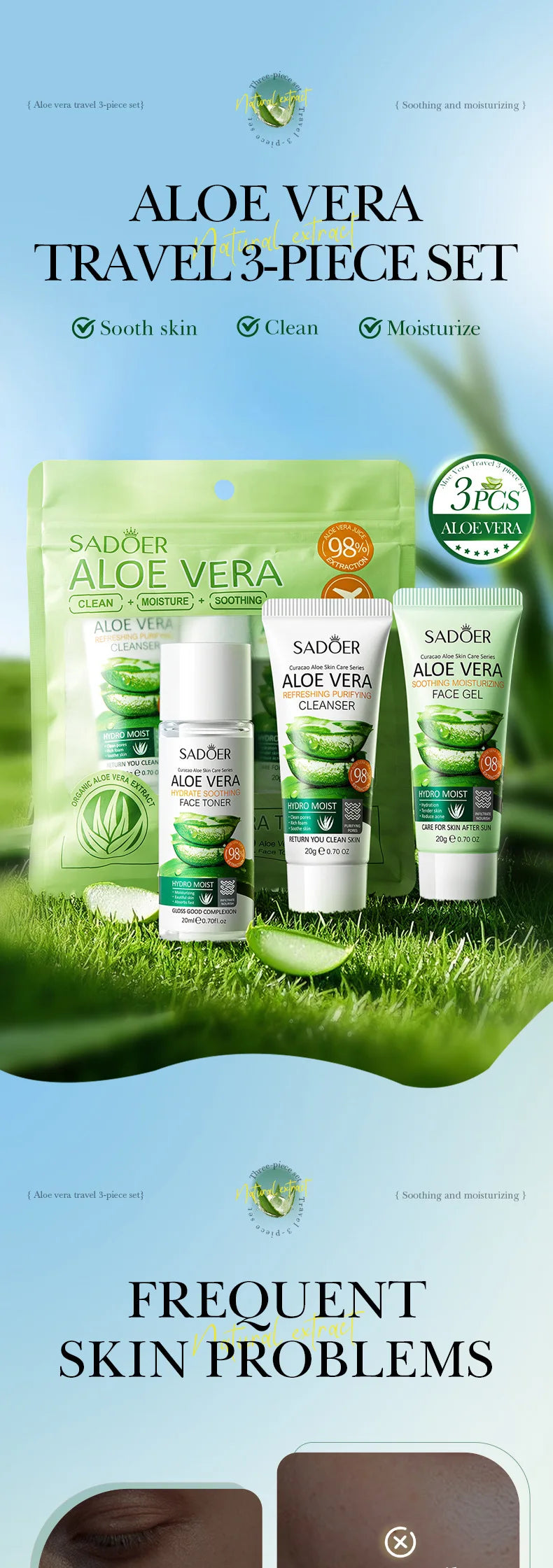 Ensemble de soins de la peau 3 pièces SADOER Aloe Vera