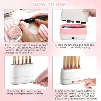 Sèche-pinceaux de maquillage électrique 12 trous – Machine automatique de séchage de pinceaux cosmétiques