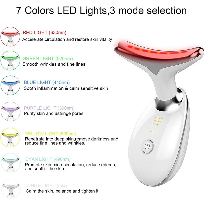 Appareil de beauté à LED 7 couleurs pour lifting du visage, rajeunissement de la peau du cou, masseur minceur, lifting, raffermissement, suppression des rides du visage