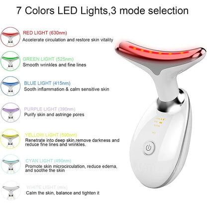 Appareil de beauté à LED 7 couleurs pour lifting du visage, rajeunissement de la peau du cou, masseur minceur, lifting, raffermissement, suppression des rides du visage