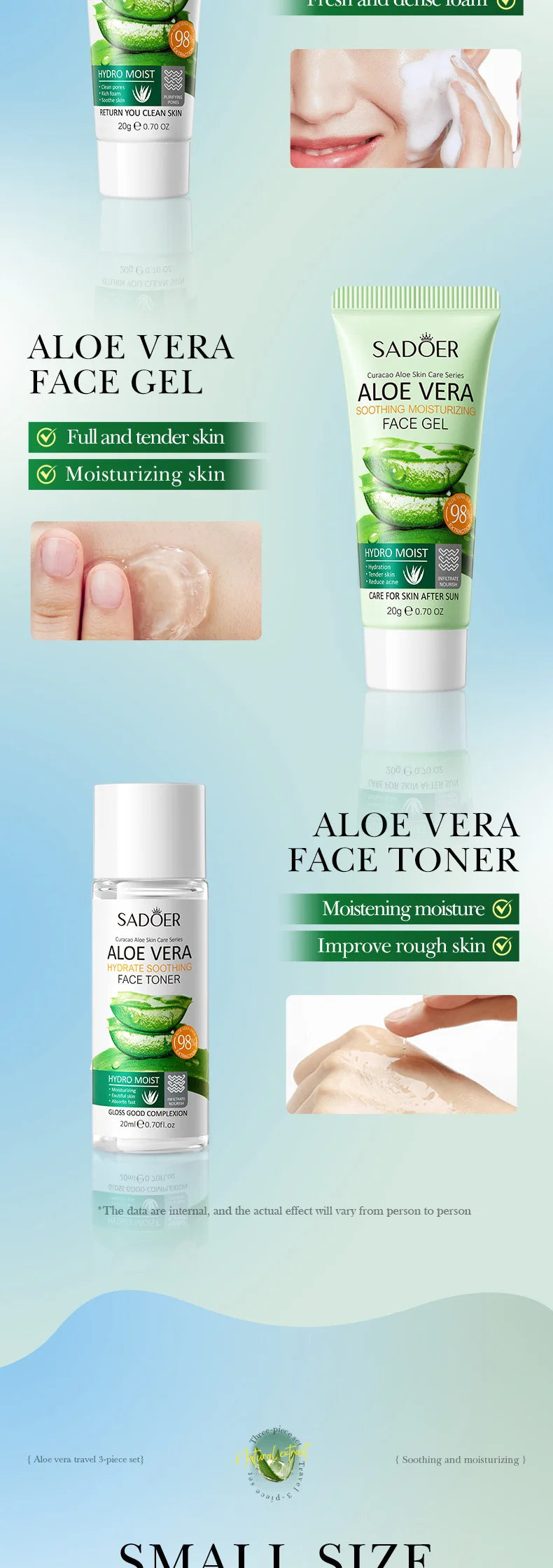 Ensemble de soins de la peau 3 pièces SADOER Aloe Vera