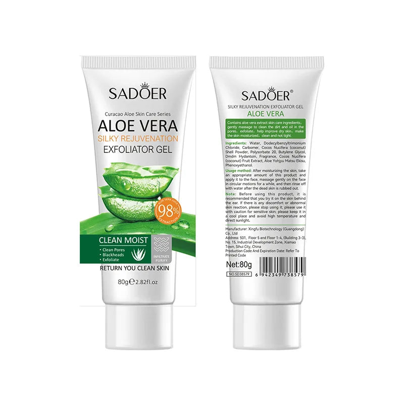 Gel exfoliant visage SADOER à l’Aloe Vera – Doux et purifiant, parfait pour les ados