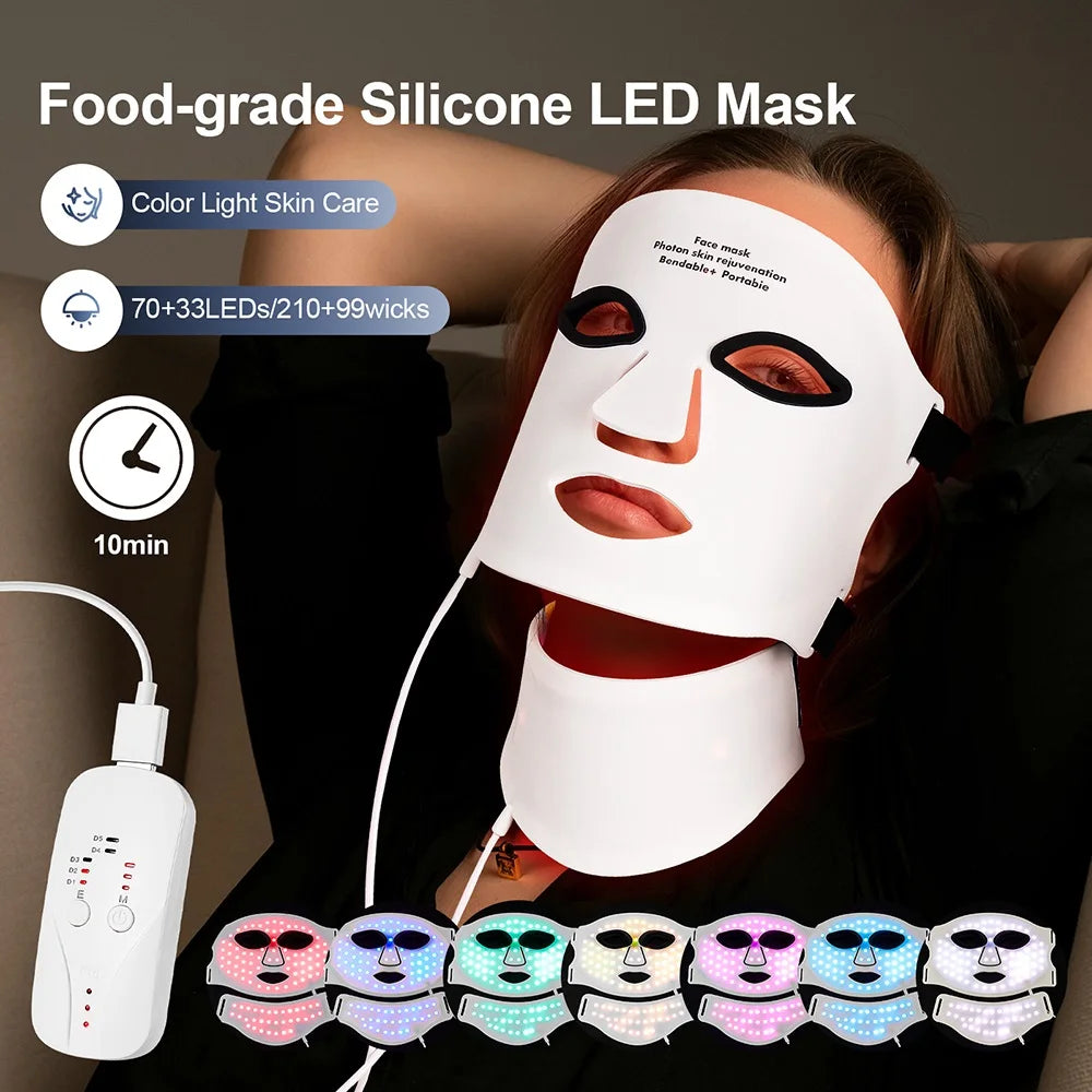 Masque LED en silicone Foreverlily pour le visage et le cou, 7 couleurs