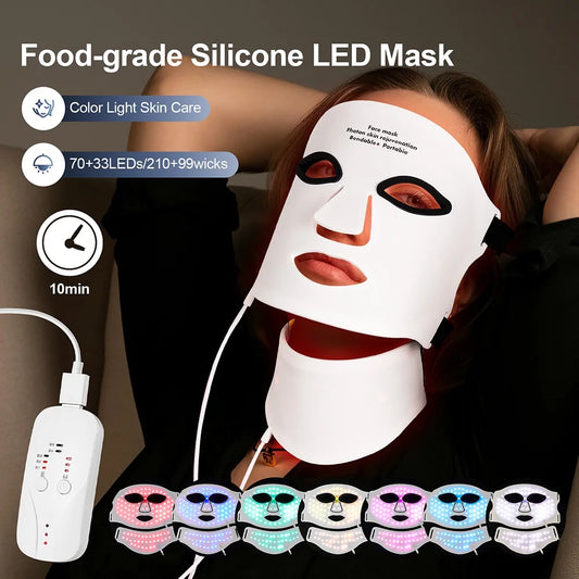 Masque LED en silicone Foreverlily pour le visage et le cou, 7 couleurs