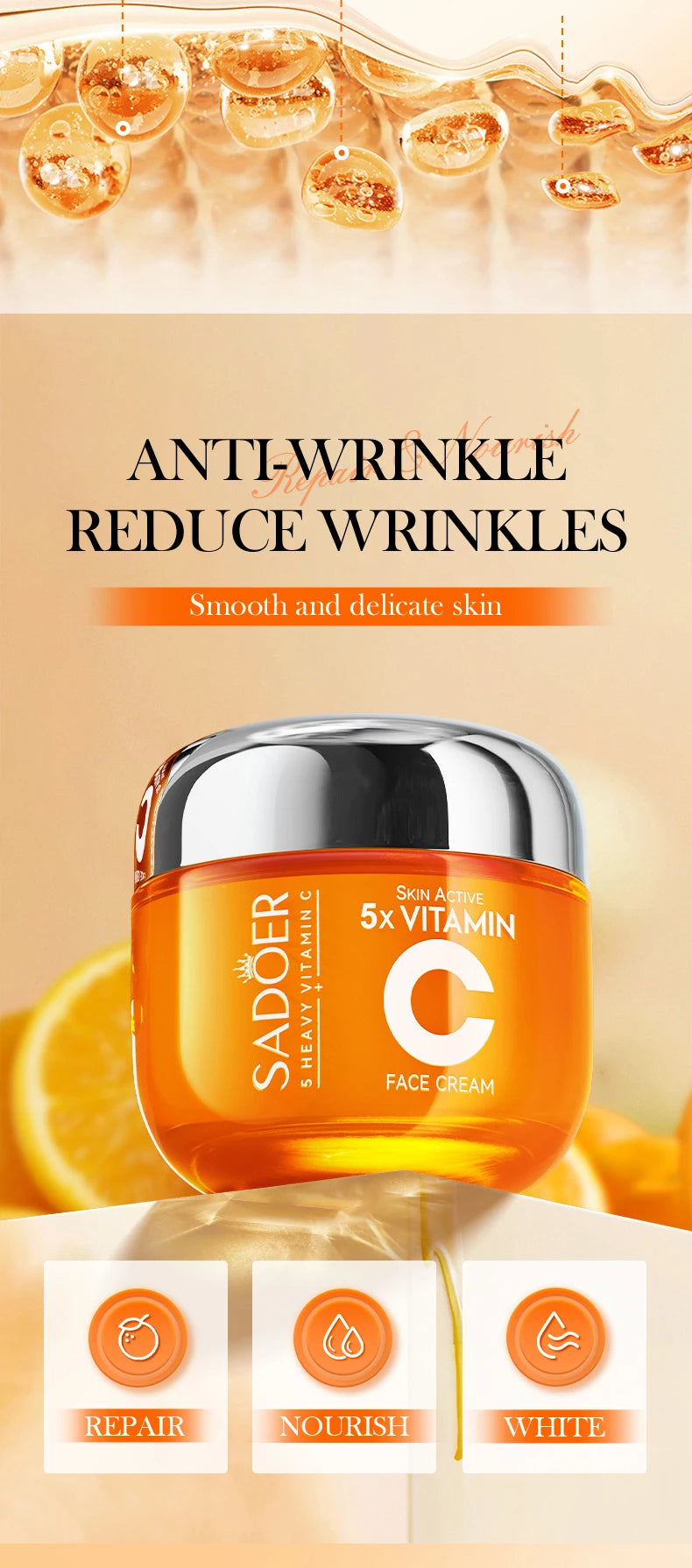 Crème Visage SADOER à la Vitamine C – Éclat & Hydratation pour les adolescentes