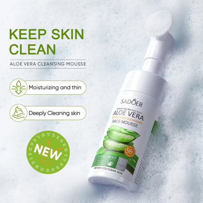 Mousse nettoyante visage à l’Aloe Vera SADOER – 120 ml avec brosse intégrée