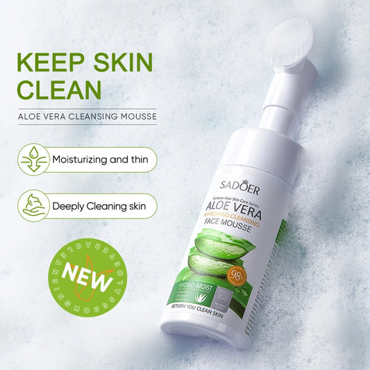 Mousse nettoyante visage à l’Aloe Vera SADOER – 120 ml avec brosse intégrée