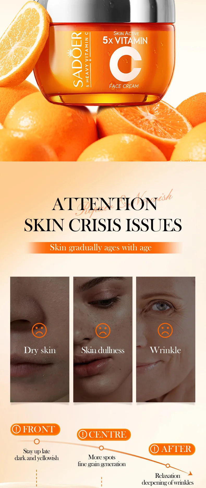 Crème Visage SADOER à la Vitamine C – Éclat & Hydratation pour les adolescentes