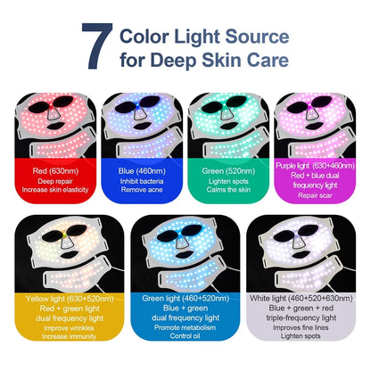 Masque LED en silicone Foreverlily pour le visage et le cou, 7 couleurs
