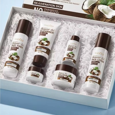 Kit de Soins Visage SADOER à l’Huile de Noix de Coco – 6 Pièces